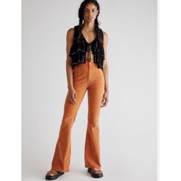 Free People Pants - FREE PEOPLE We The‎ Free Women's Jayde Corduroy Flared-Leg Pants 32 Burnt Orange